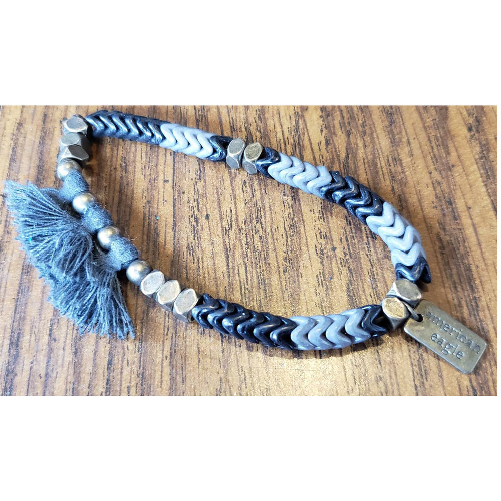 American Eagle Outfitters Ladies Beaded Black and Gray Tassel Bracelet